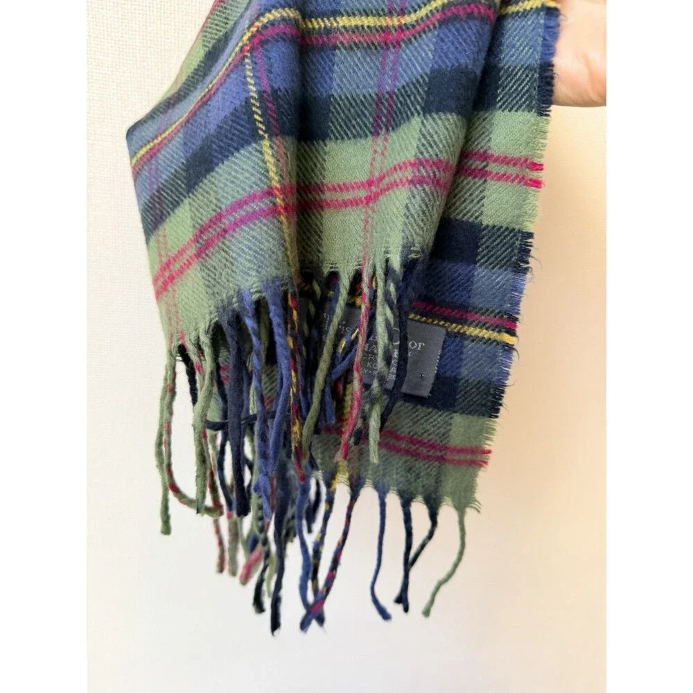 CHRISTIAN DIOR Cashmaire Acrylic Scarf Fringed Tartan Plaid Made In Korea 54x12